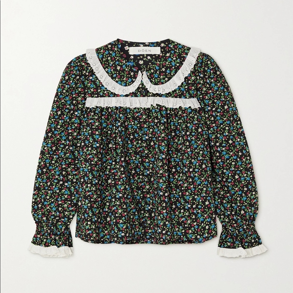 Doen Amie ruffled floral-print organic cotton-poplin blouse NWT
